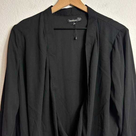 BOOHOO BLACK WOMEN LONG SLEEVE BLOUSE SIZE US 12 NEW WITHOUT TAGS 100% POLYESTER - Picture 4 of 4